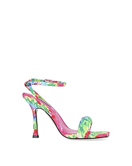360 degree animation of product Pink tie dye padded heeled sandals frame-16