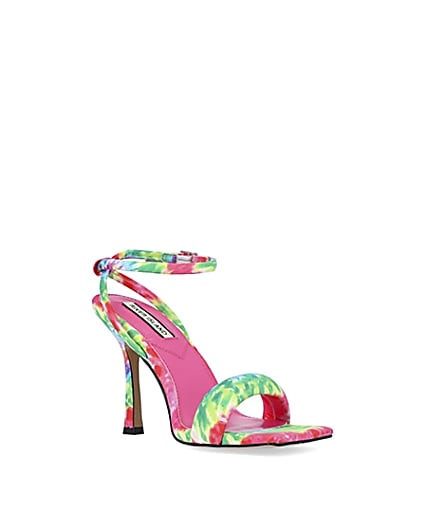 360 degree animation of product Pink tie dye padded heeled sandals frame-18