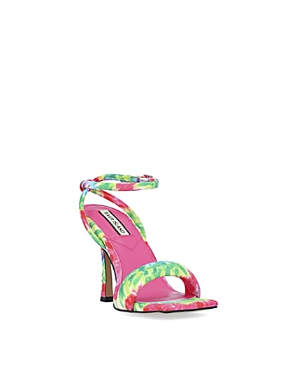 360 degree animation of product Pink tie dye padded heeled sandals frame-19