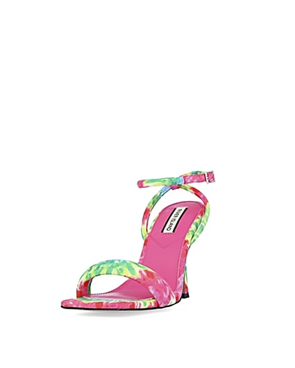 360 degree animation of product Pink tie dye padded heeled sandals frame-23