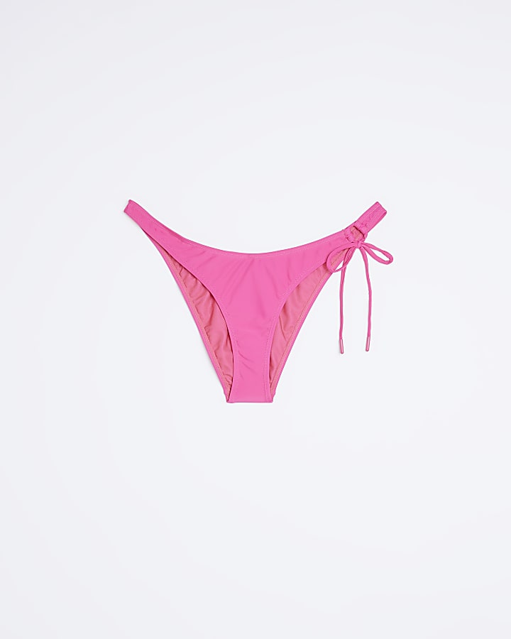 Pink tie fastening bikini bottoms