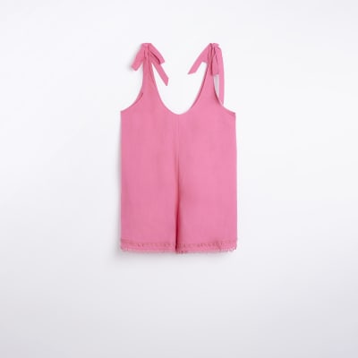 Pink tie up straps playsuit
