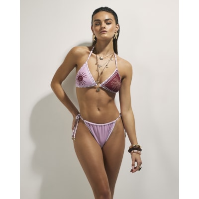Pink Triangle Colour Block Bikini Top