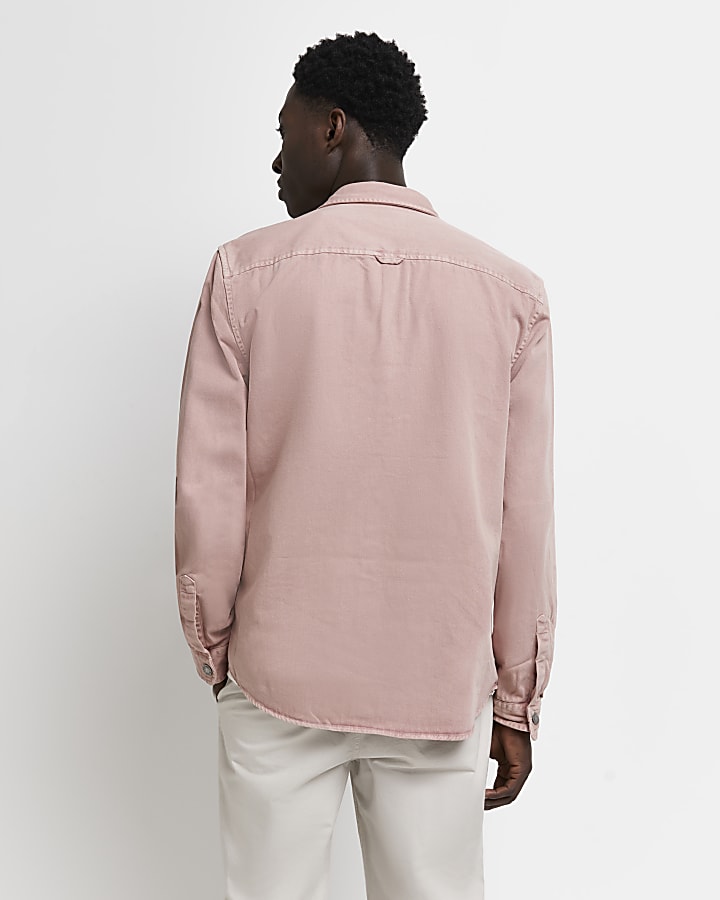 Pink twill regular fit overshirt