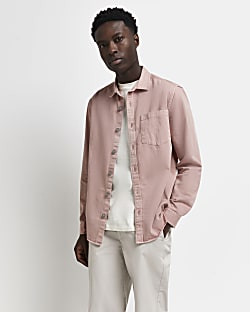 Pink twill regular fit overshirt
