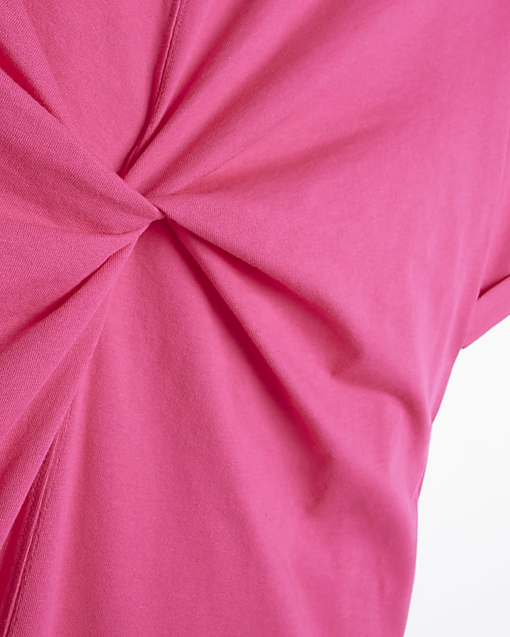 Pink twist detail t-shirt midi dress