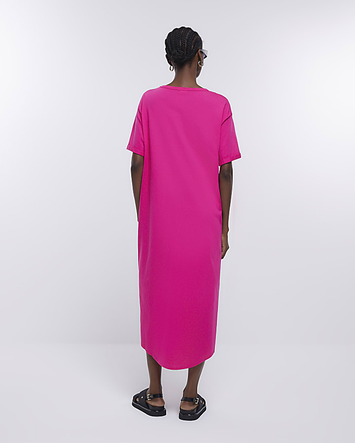 Pink twist detail t-shirt midi dress