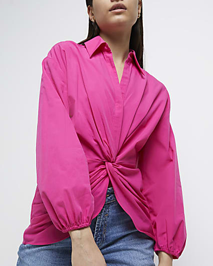 Pink twist front blouse