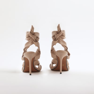 Pink twist heeled sandals River Island