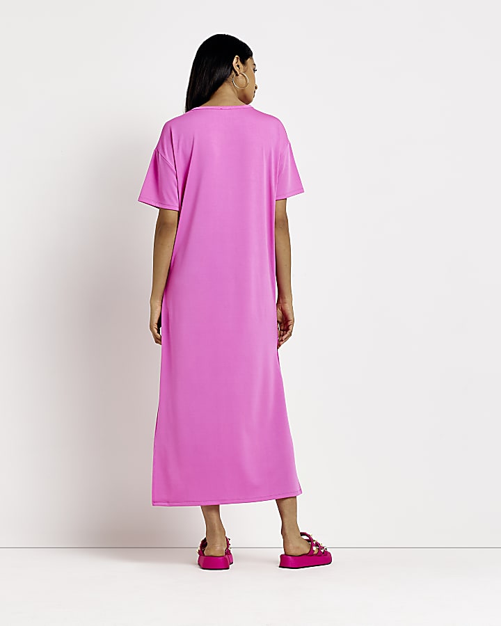 Pink twist t-shirt midi dress