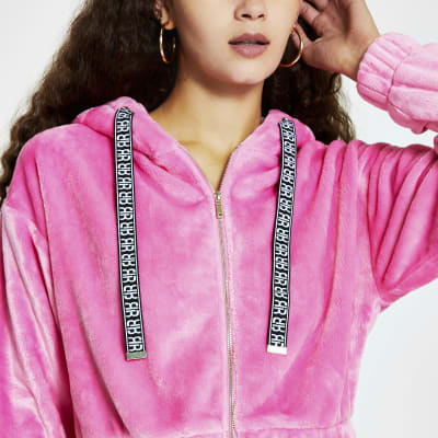 pink velour zip hoodie