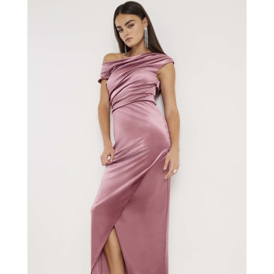 Pink Velvet Drape Midi Dress