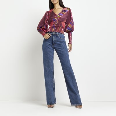 Pink velvet floral shirred blouse