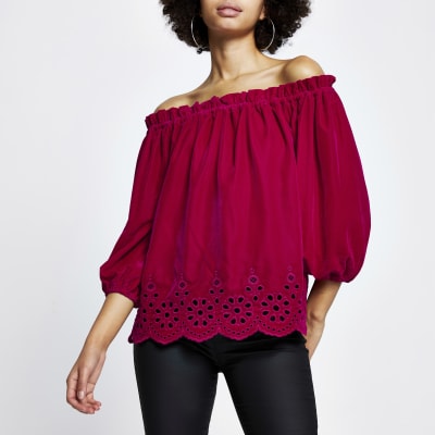 velvet bardot tops