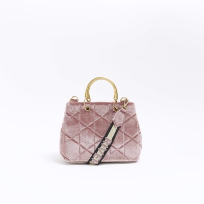 Pink velvet quilted tote bag River Island