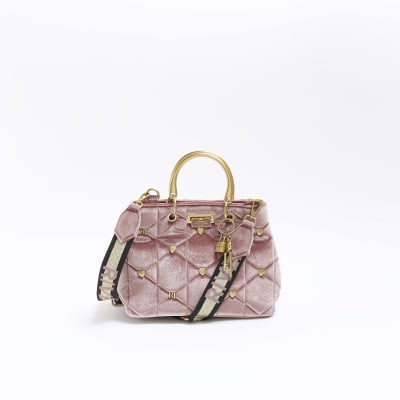 Pink velvet quilted tote bag River Island