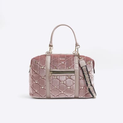 Pink velvet quilted travel bag