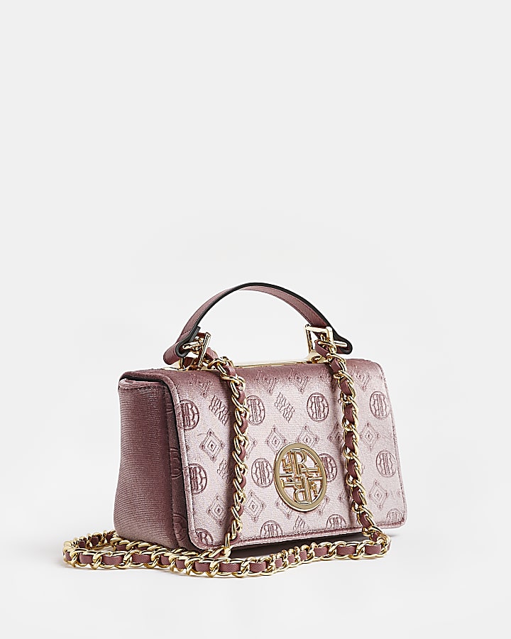 Pink velvet RI monogram handbag