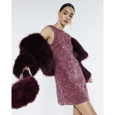 Pink Velvet Sequin Bow Back Mini Dress