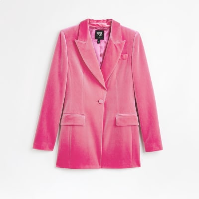 River island short padded cheap jacket in pink velvet