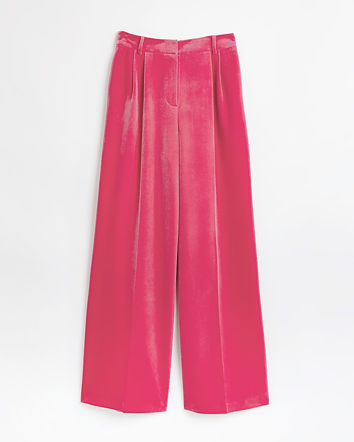 Pink velvet wide leg trousers