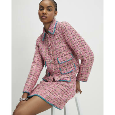 Pink Whipstitch Boucle Trophy Jacket