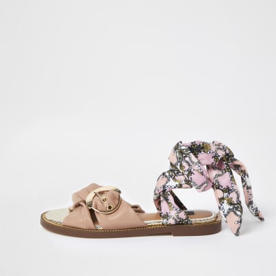 River Island Pink wide fit ankle tie sandals