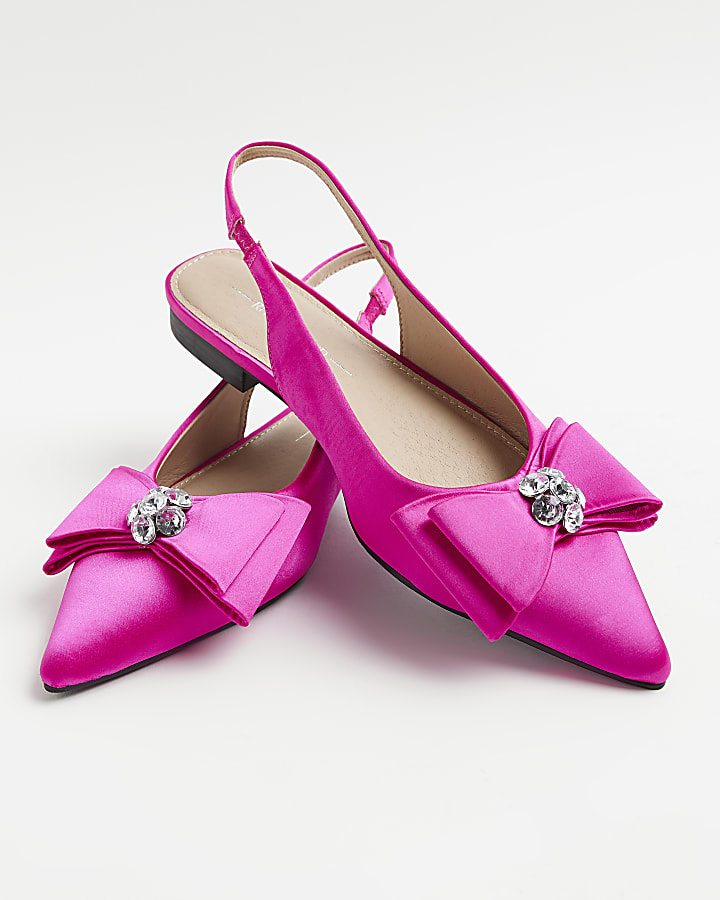 Pink wide fit satin bow shoes