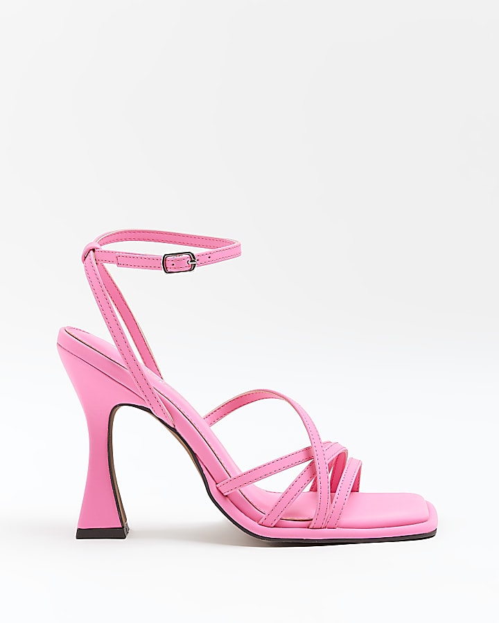 Pink wide fit strappy heeled sandals