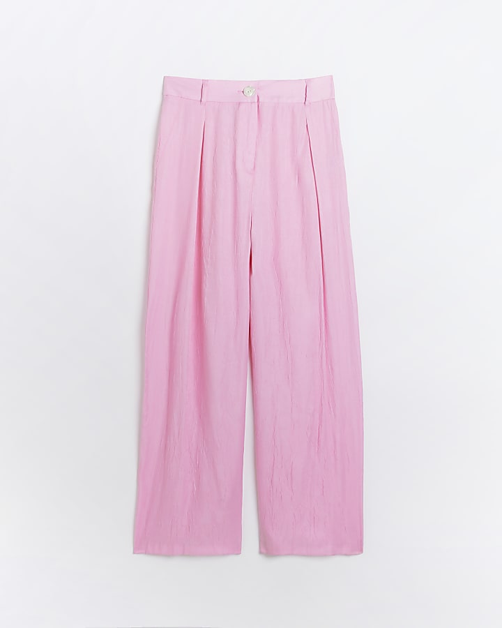 Pink Wide Leg Pleat Trousers