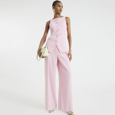 Wide Leg Pastel Pink Suit Womens Light Pink Womens Pink Trouser