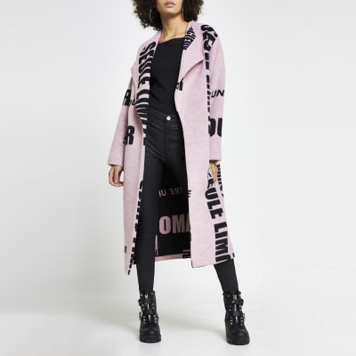 river island black boucle longline jacket