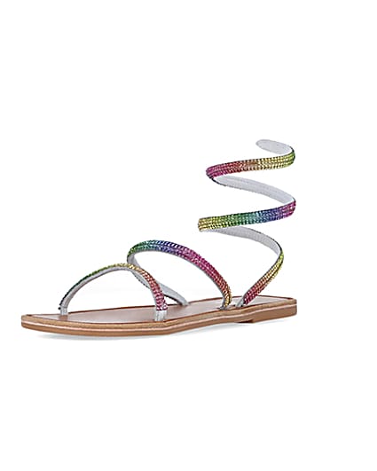 360 degree animation of product Pink Wrap around Flat Sandals frame-0