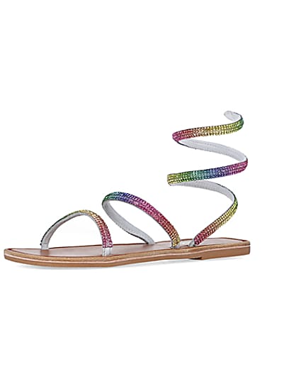 360 degree animation of product Pink Wrap around Flat Sandals frame-1