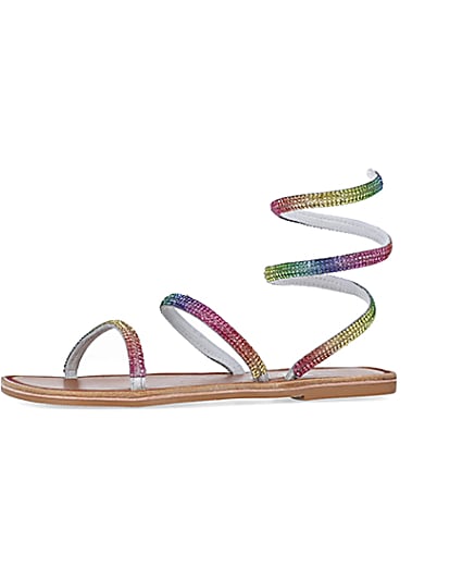 360 degree animation of product Pink Wrap around Flat Sandals frame-2