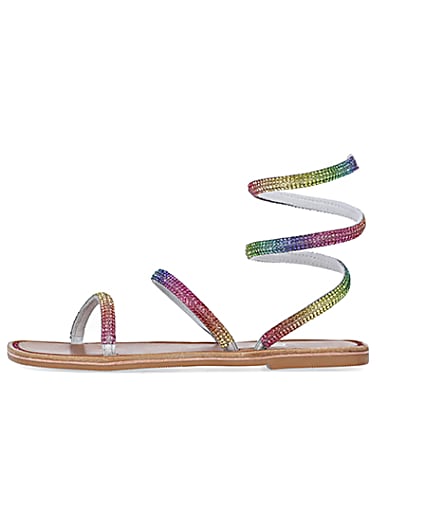 360 degree animation of product Pink Wrap around Flat Sandals frame-3