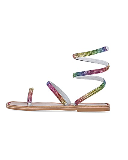 360 degree animation of product Pink Wrap around Flat Sandals frame-4