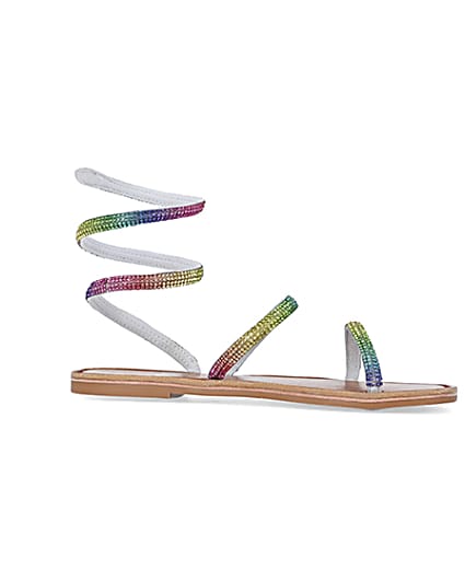 360 degree animation of product Pink Wrap around Flat Sandals frame-16
