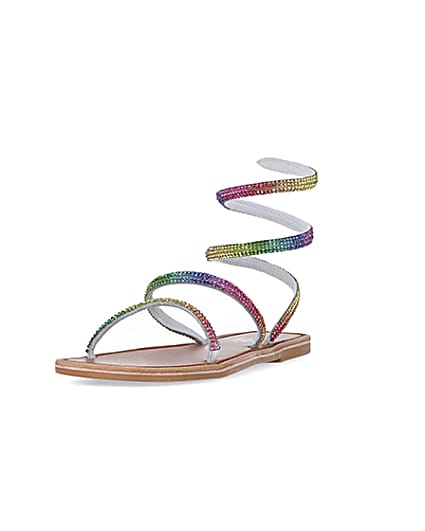 360 degree animation of product Pink Wrap around Flat Sandals frame-23