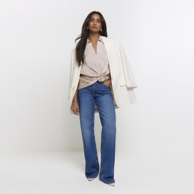 Pink wrap front blouse | River Island