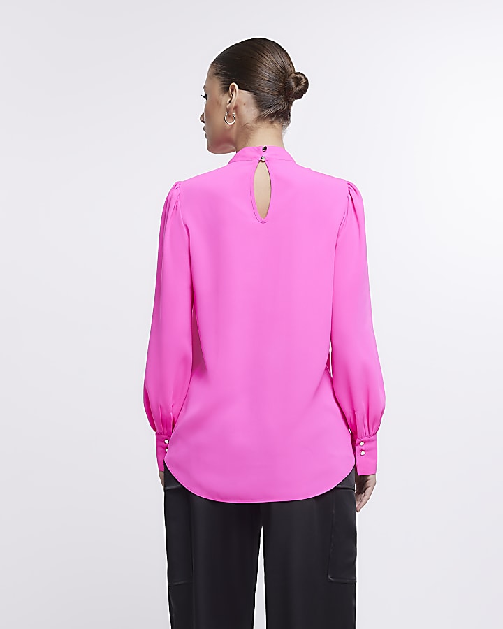 Pink wrap long sleeve blouse