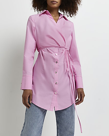 Pink wrap longline shirt