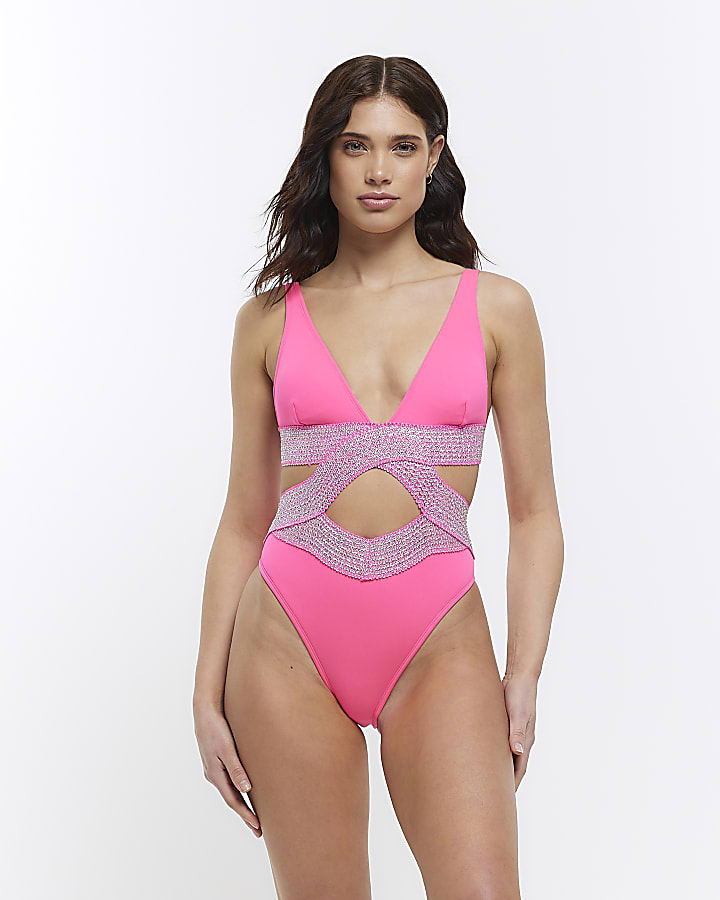 Pink wrap plunge swimsuit