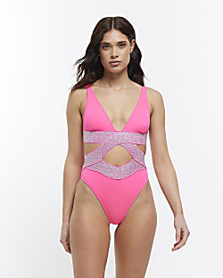 Pink wrap plunge swimsuit
