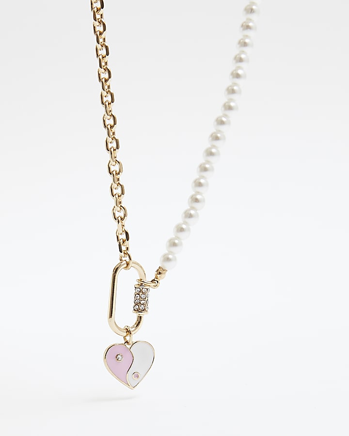 Pink Yin and Yang heart necklace