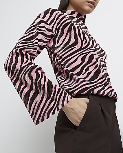Pink zebra print plisse top
