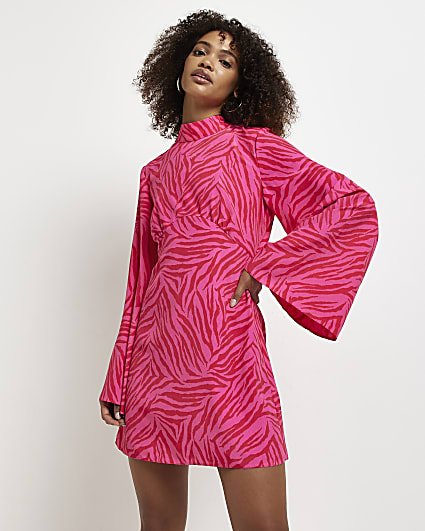 Pink zebra print shift mini dress