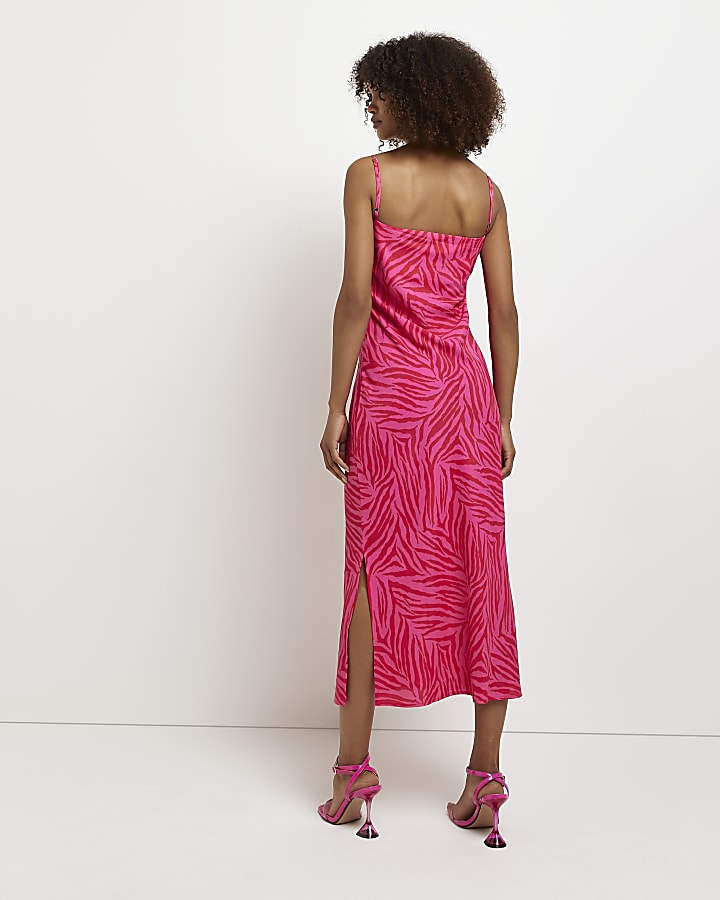 Pink zebra print slip midi dress