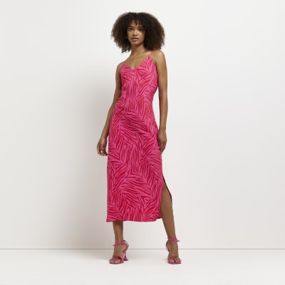 Pink Zebra Print Slip Midi Dress River Island 