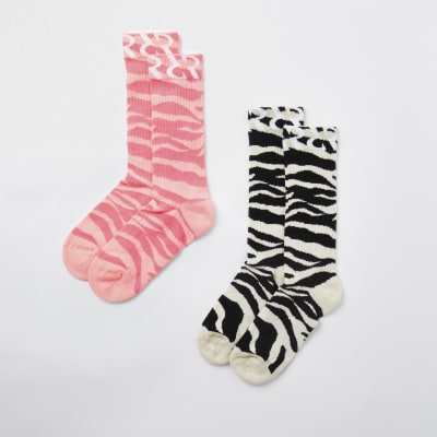 Pink zebra print tube socks 2 pack River Island